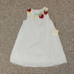 Cynthia Rowley White Dress Red Strawberry & Green Leaf Appliqués 4-5 Years New